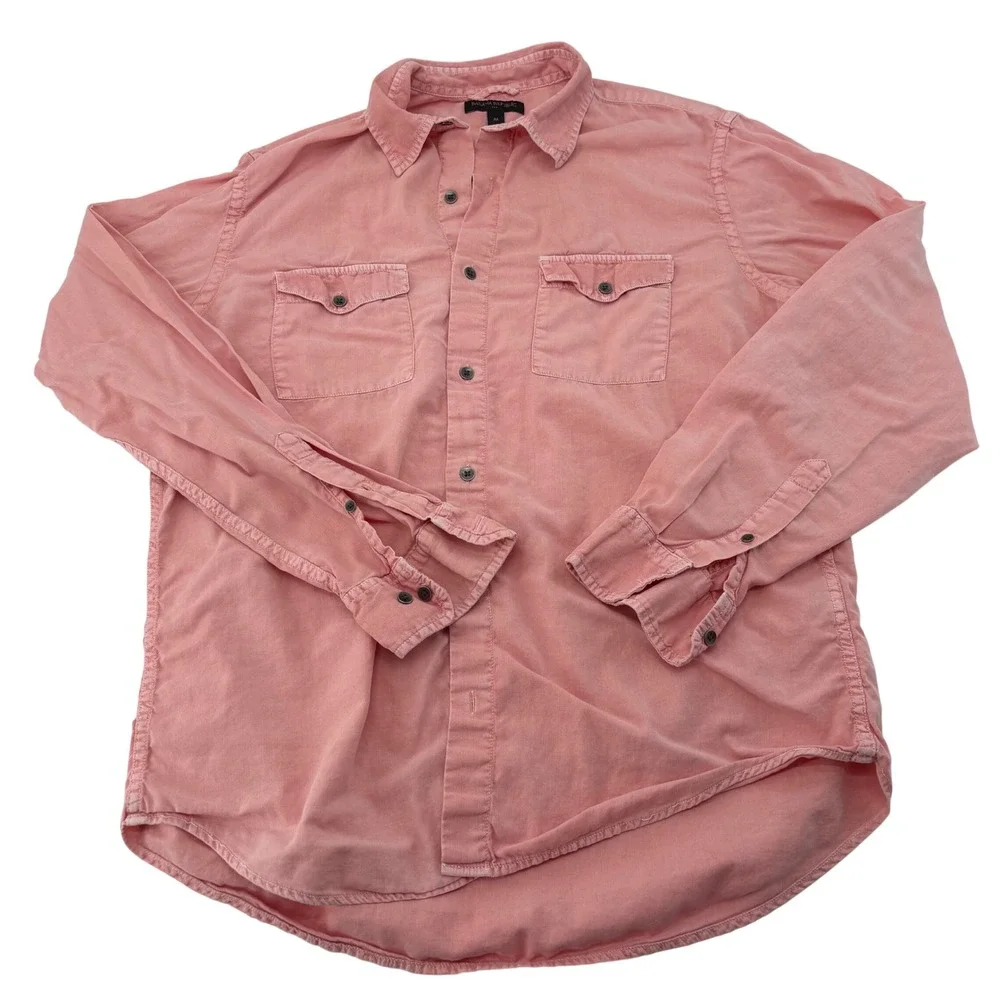 Banana Republic Mens M Coral Pink Long Sleeve Button Down Utility Shirt 5623